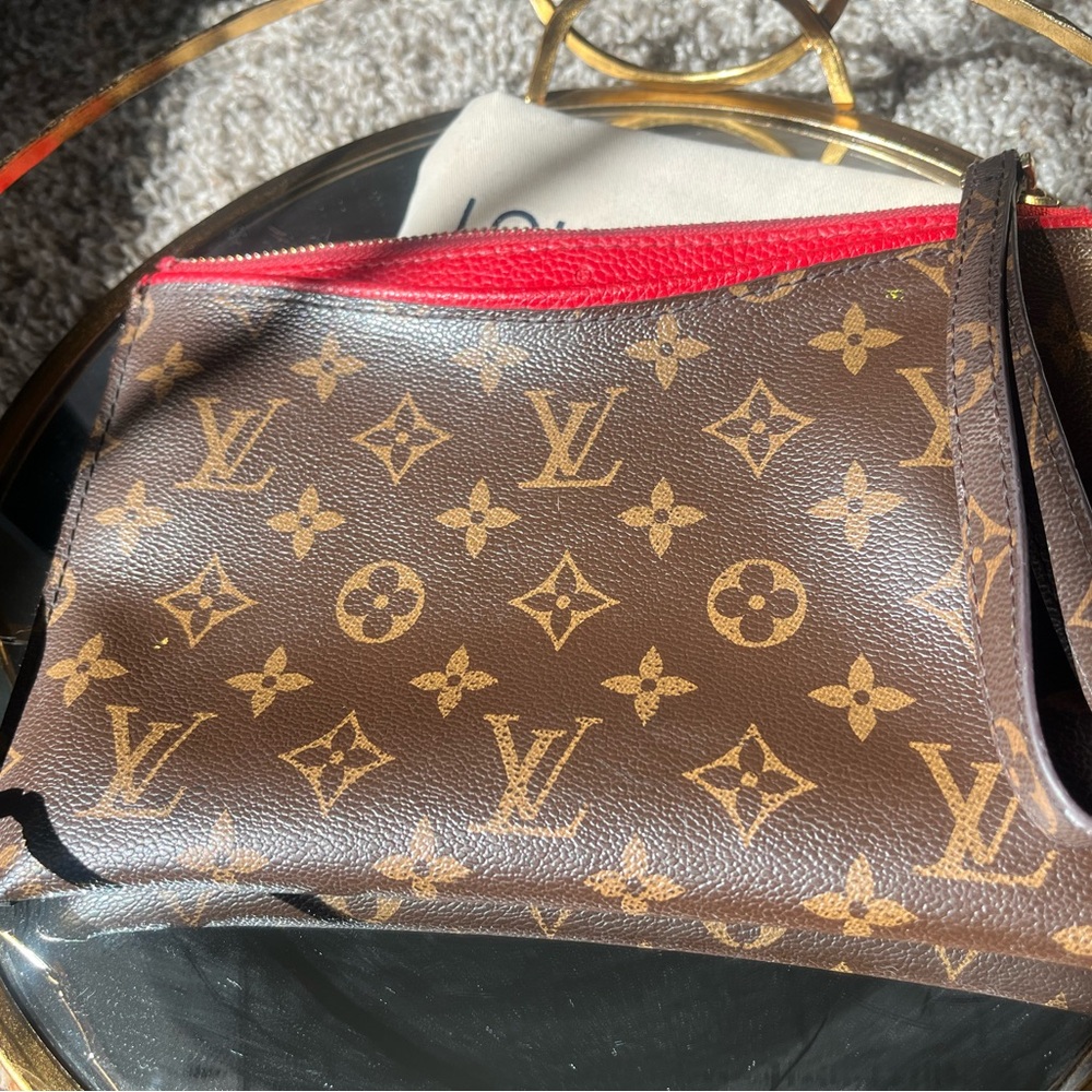 Brown and Red Monogram Clutch